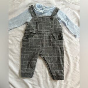 Gray Checkered Kids Overalls - Size 3-6 months.